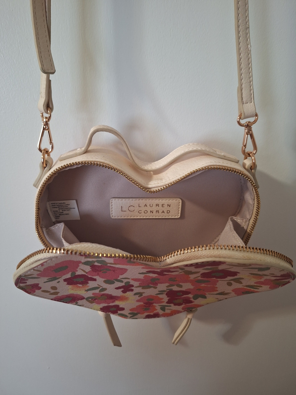 Lauren Conrad Heart-Shaped Floral Crossbody Bag - Cream and Pink - Picture 2 of 9